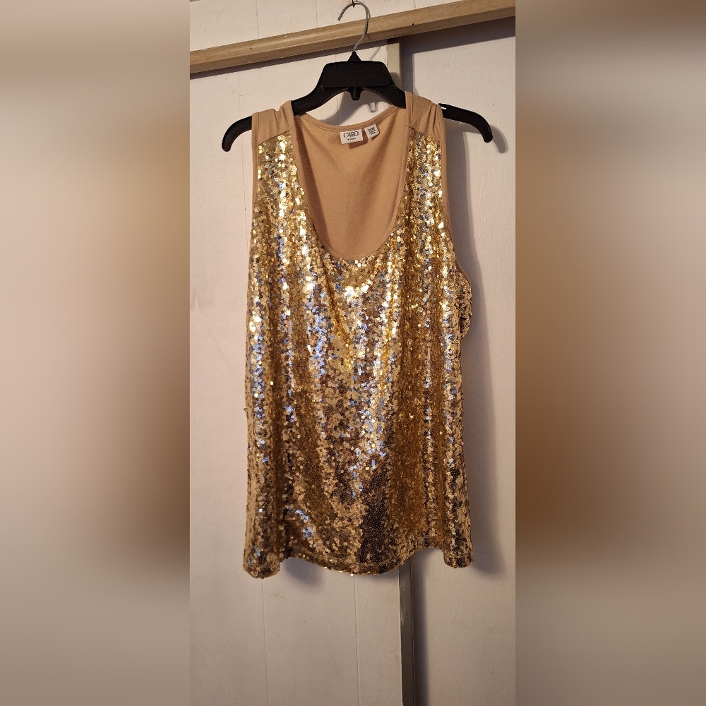Cato Gold Sequin sleeveless blouse SZ 26W/28w Special Occasion Holiday Wedding